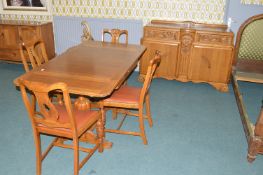 1930’s Oak Dining Suite Comprising Extending Table, Four Chairs, and Sideboard