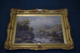 Oil on Canvas Island River Scene with Figures Fishing by William Henry Mander 1850-1922