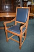 Rabbitman Oak Dining Chair with Blue Vinyl Upholstery and Copper Studs