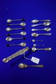 Assorted Silver Spoons and Sugar Tongs ~156g total