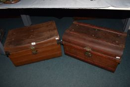 Two Scumbled Tin Travel Trunks