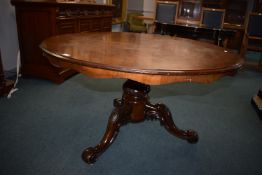 *Circular Mahogany Tilt Top Table with Burr Walnut Veneered Top on Tripod Base