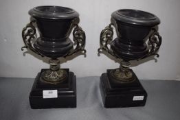 Pair of Black Slate Garnitures with Brass Fittings
