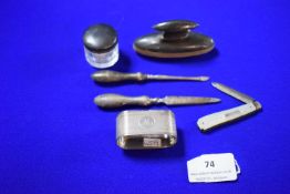 Assorted Silver Items Including Mother of Pearl Fruit Knife, etc.