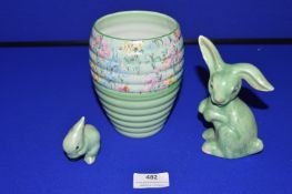 1930’s Shelley Floral Vase, and Two Sylvac Rabbits