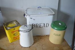 Enamel Bread Bin, Flour Tin, etc.