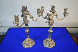 Pair of Continental Cast Solid Silver Candelabra ~5039g total