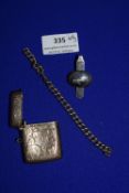 Silver Vester Case - Hallmarked Birmingham 1921, plus Silver Chain, and Continental Silver Tie Clip,