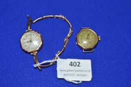 Two Vintage Ladies Gold Continental Wristwatches 9ct Including Strap, 33g gross