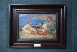 Unsigned Oil on Board Study of Three Sunbathing Girls Attributed to Richard George Hinchcliffe