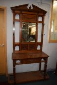 *Edwardian Oak Hall Stand with Bevelled Mirro and Single Drawer