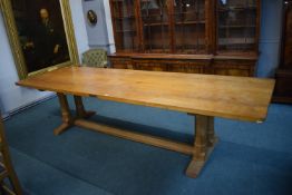 Rabbitman Oak Refectory Table with Central Runner and Twin Column Support Ends 10ft x 3ft