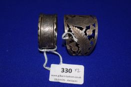 Two Silver Napkin Ring - Hallmarked Birmingham, 55g total