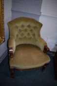 Small Victorian Nursing Chair with Cream Velour Upholstery