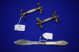Pair of Mother Pearl & Silver Knife Rests - Hallmarked Birmingham 1908, and Mother of Pearl