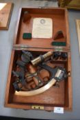 Wartime Sextant Manufactured by the Hezzanith Instrument Works, London 1943 in Original Mahogany