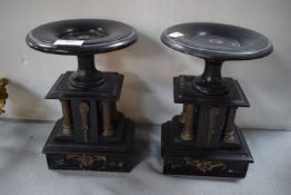 Pair of Black Slate Garnitures with Brass Fittings