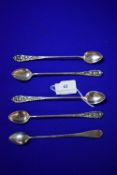 Five Continental 800 Grade Silver Long Handled Spoons ~96g total
