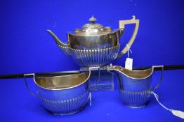 Silver Teapot, Sugar Bowl, and Milk Jug - Hallmarked London 1909, ~1121g total