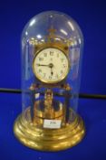 Brass Skeleton Clock with Glass Dome & Porcelain Face