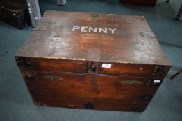 Pine Travel Trunk with Metal Fittings