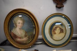 Two Georgian Oval Portraits Pastel & Watercolour in Oval Frames Including One on Velvet
