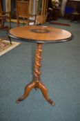 Victorian Inlaid Circular Wine Table with Floral Parquetry, and Barley Twist Tripod base