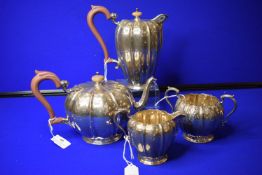 Engraved and Fluted Silver 4pc Tea Service - Hallmarked Birmingham 1937 & 1939, ~1984g total