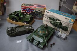 Three Vintage Military Vehicles Including Marx Amphibious Vehicle