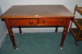 Victorian Mahogany Two Drawer Side Table with Leather Insert Top