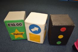 *Three Foam Block in the Form of Traffic Bollard, Traffic Lights, and a Petrol Pump