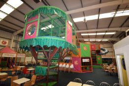*Over 4s Children’s Soft Play Climbing Frame Comprising Four Lane Slide, Two Tube Slides, Football