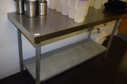 *Stainless Steel Topped Table with Undershelf on Tubular Legs 60x150cm x 90cm tall