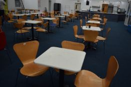 *Twenty-Five 60cm Square White Tables on Pedestal Bases