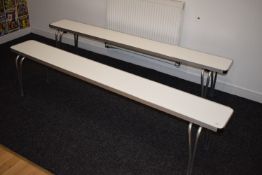 *Pair of Aluminium Framed Folding Benches with White Tops