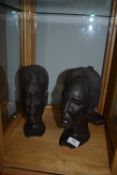 Pair of Carved African Blackwood Tribal Heads
