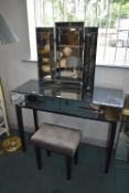 Smoked Mirrored Glass Dressing Table with Triple M
