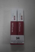 Two Maybellene Super Stay Liquid Lipsticks 180 Revolutionary