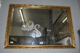 Gilt Framed Bevel Edged Mirror with Swan Design