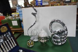 Three Metallic Mirrored Sculptures etc