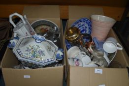 Two Boxes of Assorted Pottery & Glassware