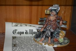 Capodimonte Figure of a Drunk on a Bench with Certification