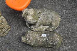Two Concrete Garden Pig Ornaments