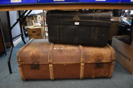 Two Vintage Distressed Travel Trunks