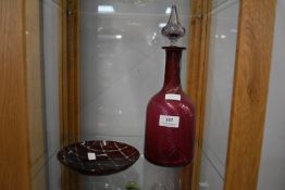 Cranberry Glass Decanter plus Dish
