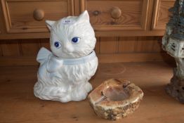 Cat Pottery Biscuit Jar plus Alabaster Ashtray
