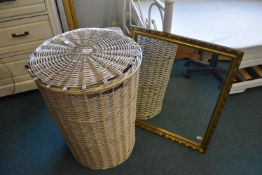 Wicker Laundry Basket & Gilt Framed Mirror