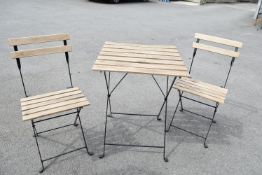 *Folding Metal Framed Wooden Slat Garden Table & T