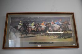 1930's Turned Wood Standard Lamp with Cream Shade