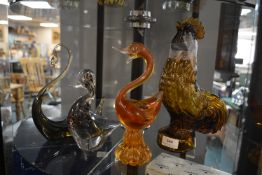 Four Glass Birds including Cockrel & Ducks